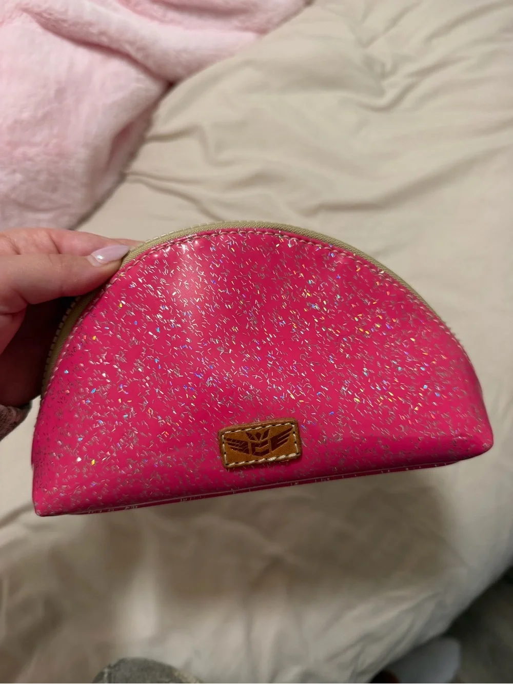 Consuela Hot Pink Glitter Half-Moon Cosmetic Pouch